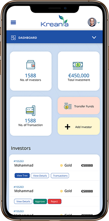 KREANIA Investors Platform Dashboard - Web Application Development - Element8